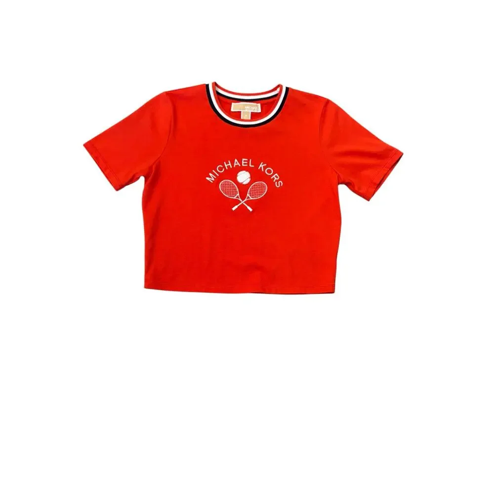 Michael Kors 2025 Sporty Tennis Preppy‎ Cropped Ringer Tee XS Casual Red Shirt